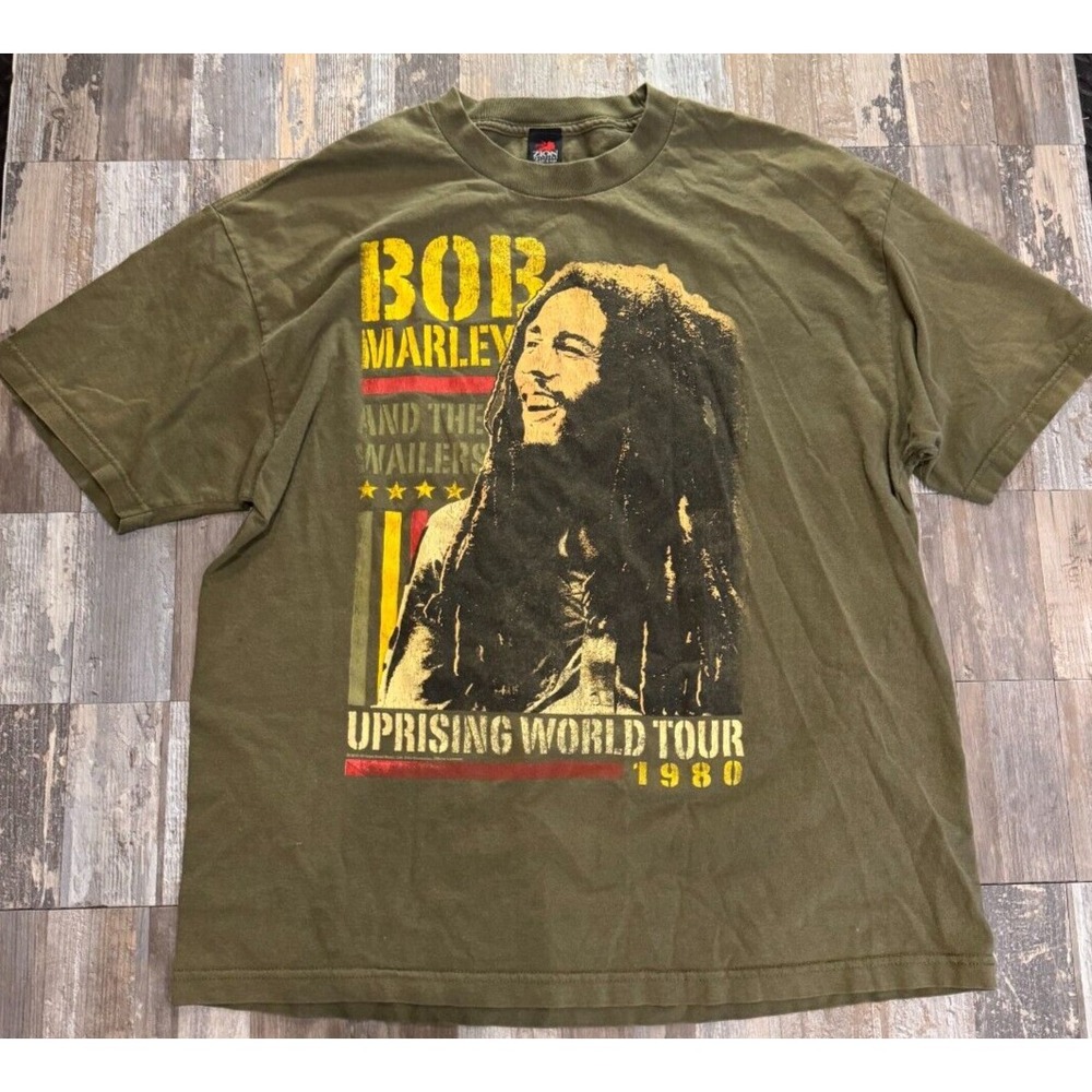 Bob‎ Marley Jamaica Uprising World Tour 1980 Green T-shirt Size XL Zion Tag
